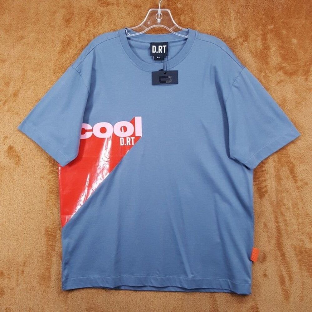 D.RT Shirt Mens Large Blue Gray Pullover Crew Short Sleeve Cool Graphic T-Shirt - Picture 1 of 6